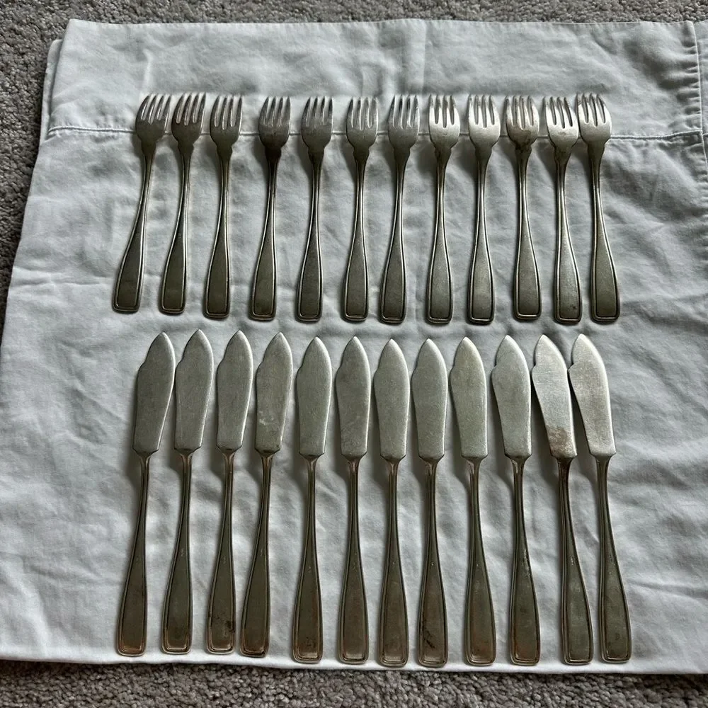 AWS Wellner 24 Piece Fish Knife & Fork Set  Silver Plated Vintage Circa 1930's